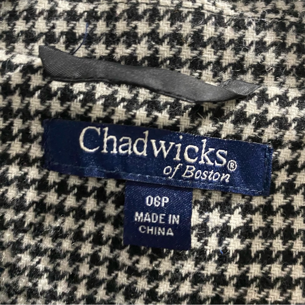 Vintage Chadwicks of Boston Wool Blend Houndstooth Blazer Black White 6 Petite - Picture 7 of 9